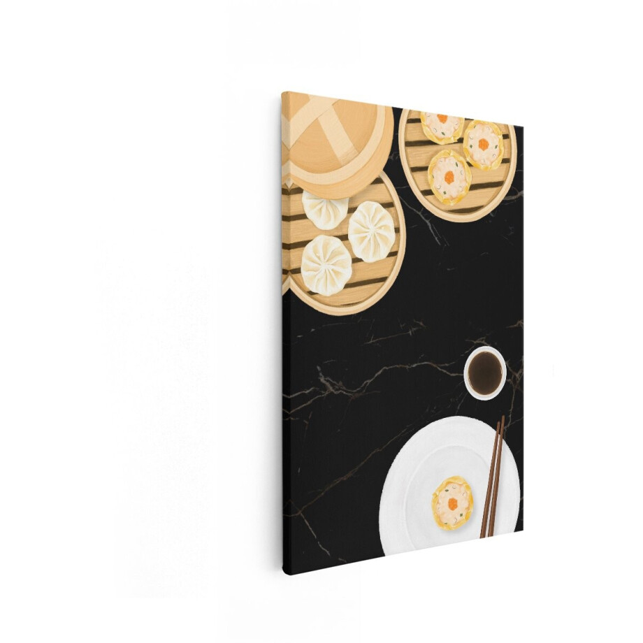 Artaza Canvas Schilderij Dim Sum - 60x90 cm - Wanddecoratie Keuken - Muurdecoratie Aziatisch Eten - Decoratie Dumplings - Schilderijen Op Canvas afbeelding 1