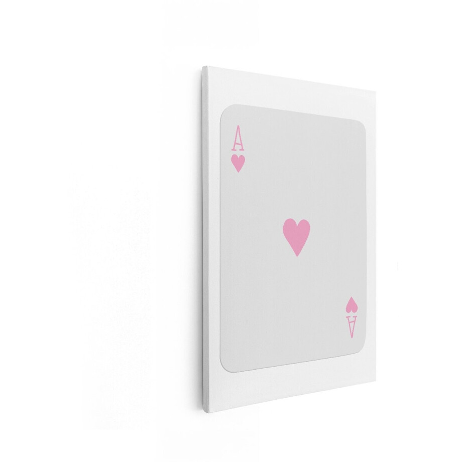 Artaza Canvas Schilderij Aas van Harten Speelkaart met Roze Hartjes en een Witte Achtergrond - 40x60 cm - Wanddecoratie Woonkamer - Schilderijen - Muurdecoratie afbeelding 1
