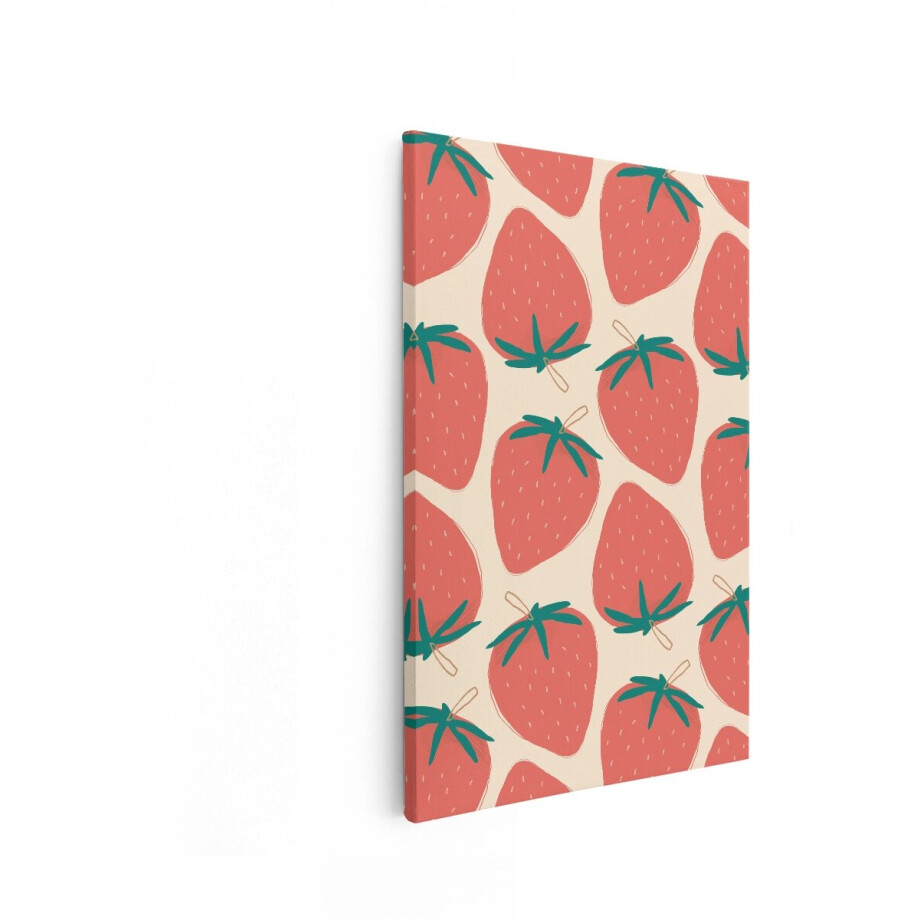 Artaza Canvas Schilderij Aardbeien - 40x60 cm - Wanddecoratie Keuken - Muurdecoratie Fruit - Decoratie Retro Patroon - Rood afbeelding 1