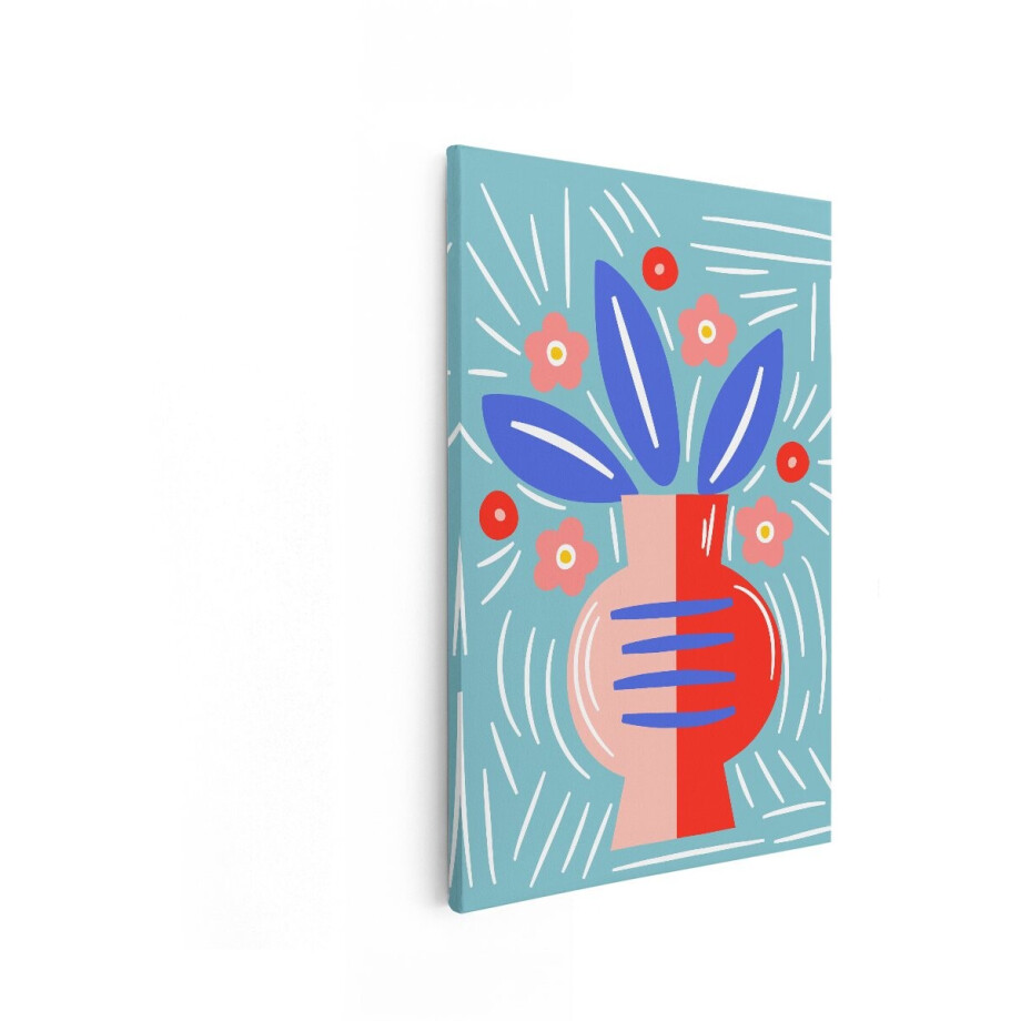 Artaza Canvas Schilderij Abstracte Vaas met Bloemen en Bladeren in Levendige Kleuren - 60x90 cm - Wanddecoratie Woonkamer - Schilderijen - Muurdecoratie afbeelding 1