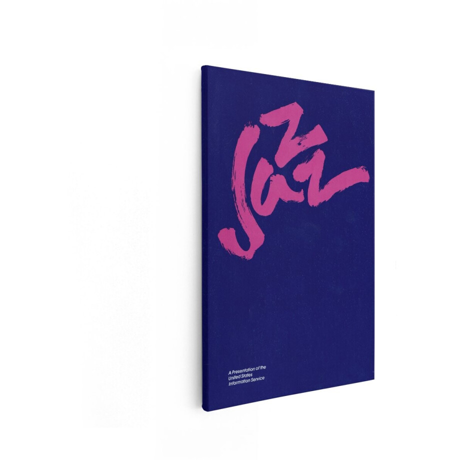 Artaza Canvas Schilderij Levendige Jazz Typografie op een Diepblauwe Achtergrond met Tekst - 60x90 cm - Wanddecoratie Woonkamer - Schilderijen - Muurdecoratie afbeelding 1