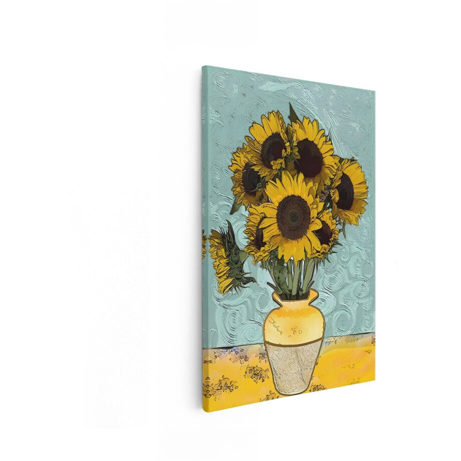 Artaza Canvas Schilderij Zonnebloemen Van Gogh - 60x90 cm - Wanddecoratie Bloemen - Muurdecoratie Woonkamer - Decoratie Gele Vaas afbeelding 1