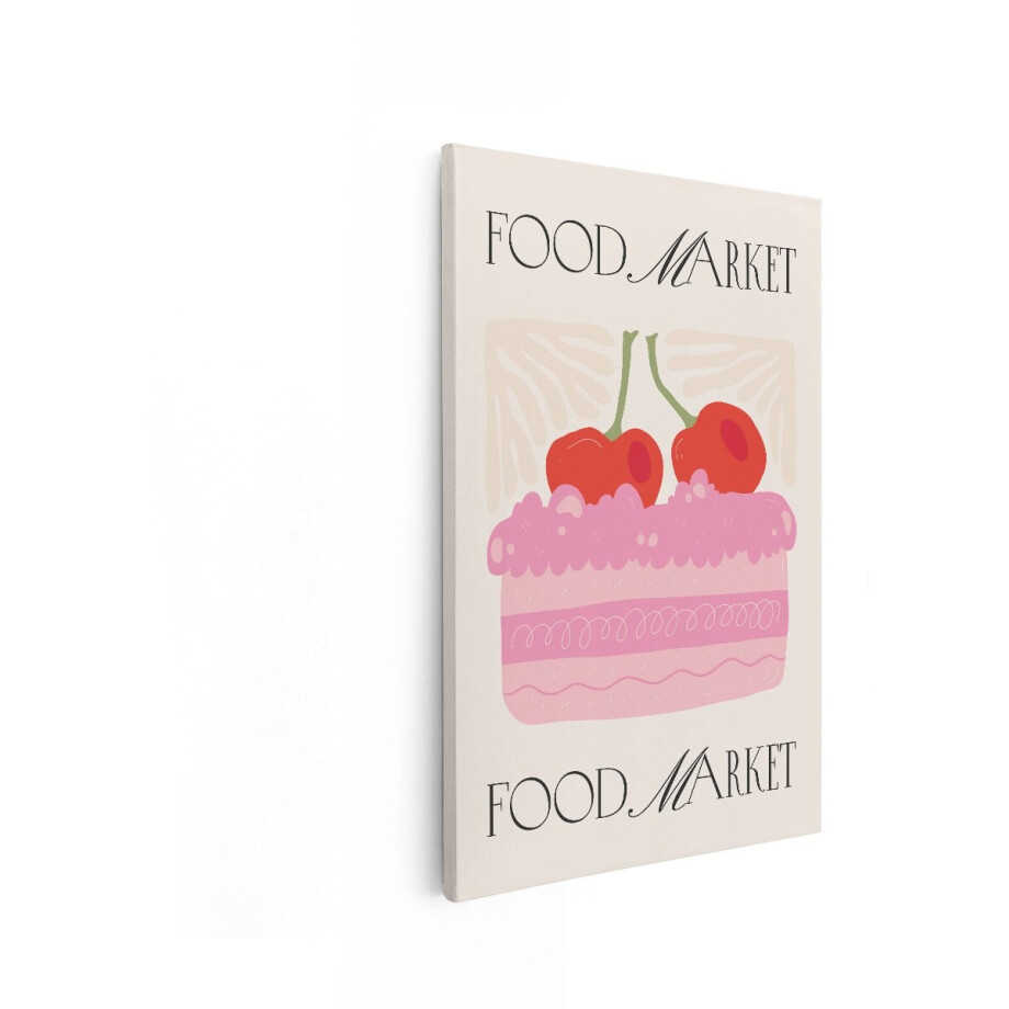 Artaza Canvas Schilderij Dessert met Kersen en "Food Market" Tekst - een Zoete en Kleurrijke Illustratie - 20x30 cm - Klein - Wanddecoratie Woonkamer - Schilderijen - Muurdecoratie Artaza Canvas Schilderij Dessert met Kersen en "Food Market" Tekst - een Zoete en Kleurrijke Illustratie - 20x30 cm - Klein - Wanddecoratie Woonkamer - Schilderijen - Muurdecoratie afbeelding 1
