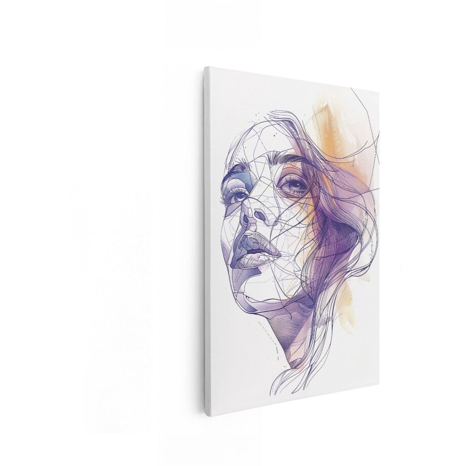 Artaza Canvas Schilderij Abstract Portret Vrouw - 60x90 cm - Wanddecoratie Modern - Muurdecoratie Geometrisch - Decoratie Woonkamer - Paars afbeelding 1