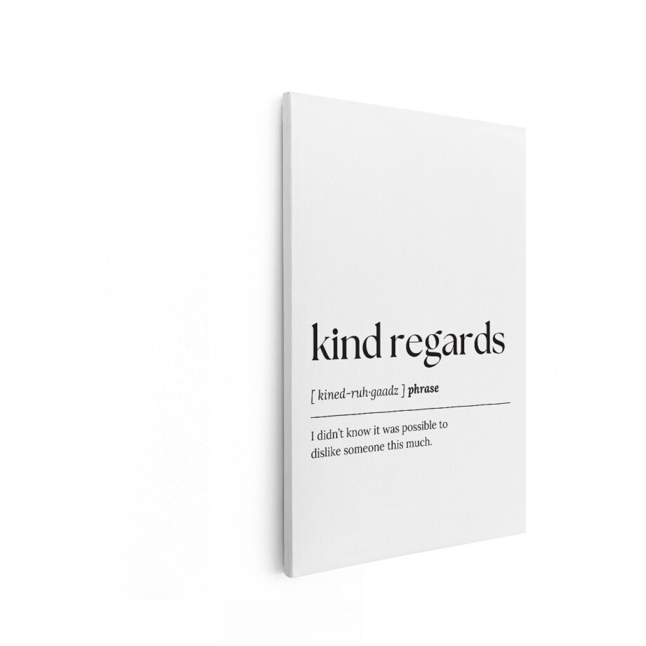 Artaza Canvas Schilderij Vriendelijke Groeten Definitie met een Sarcastisch Citaat over Afkeer - 40x60 cm - Wanddecoratie Woonkamer - Schilderijen - Muurdecoratie afbeelding 1