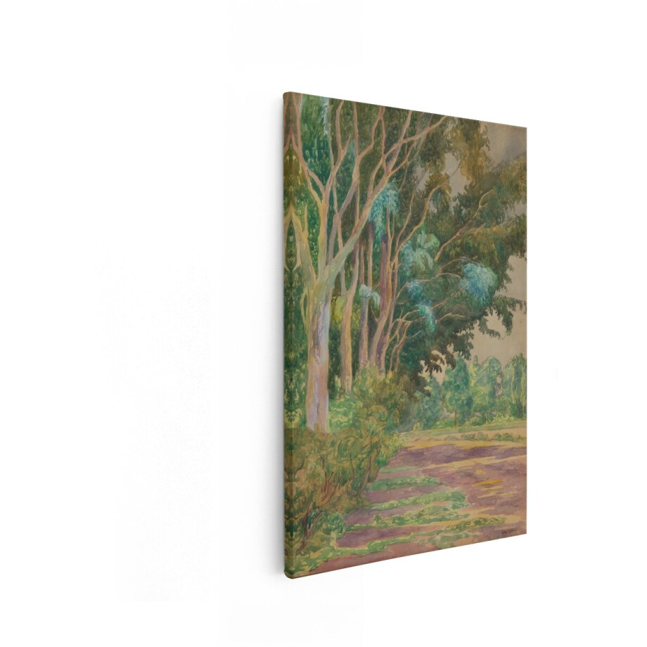 Artaza Canvas Schilderij Schilderachtige Waterverf van een Bosrand met een Pad en Weelderige Vegetatie - 20x30 cm - Klein - Wanddecoratie Woonkamer - Schilderijen - Muurdecoratie afbeelding 1