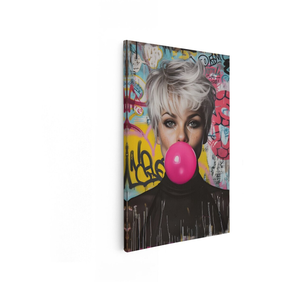Artaza Canvas Schilderij Vrouw Met Kauwgombal - 80x120 cm - Wanddecoratie Pop Art - Muurdecoratie Graffiti - Decoratie Roze Woonkamer Artaza Canvas Schilderij Vrouw Met Kauwgombal - 80x120 cm - Wanddecoratie Pop Art - Muurdecoratie Graffiti - Decoratie Roze Woonkamer afbeelding 1