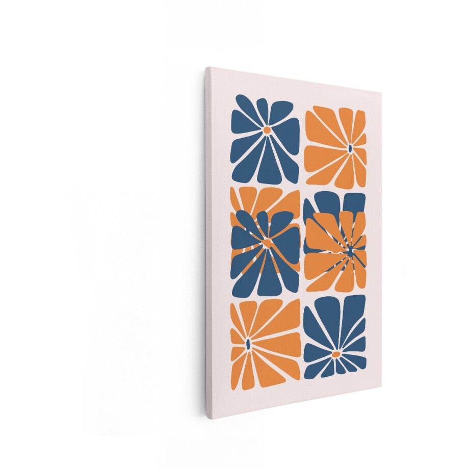Artaza Canvas Schilderij Abstract Bloemenpatroon in Retrostijl met Oranje en Blauwe Bloemen - 20x30 cm - Klein - Wanddecoratie Woonkamer - Schilderijen - Muurdecoratie afbeelding 1
