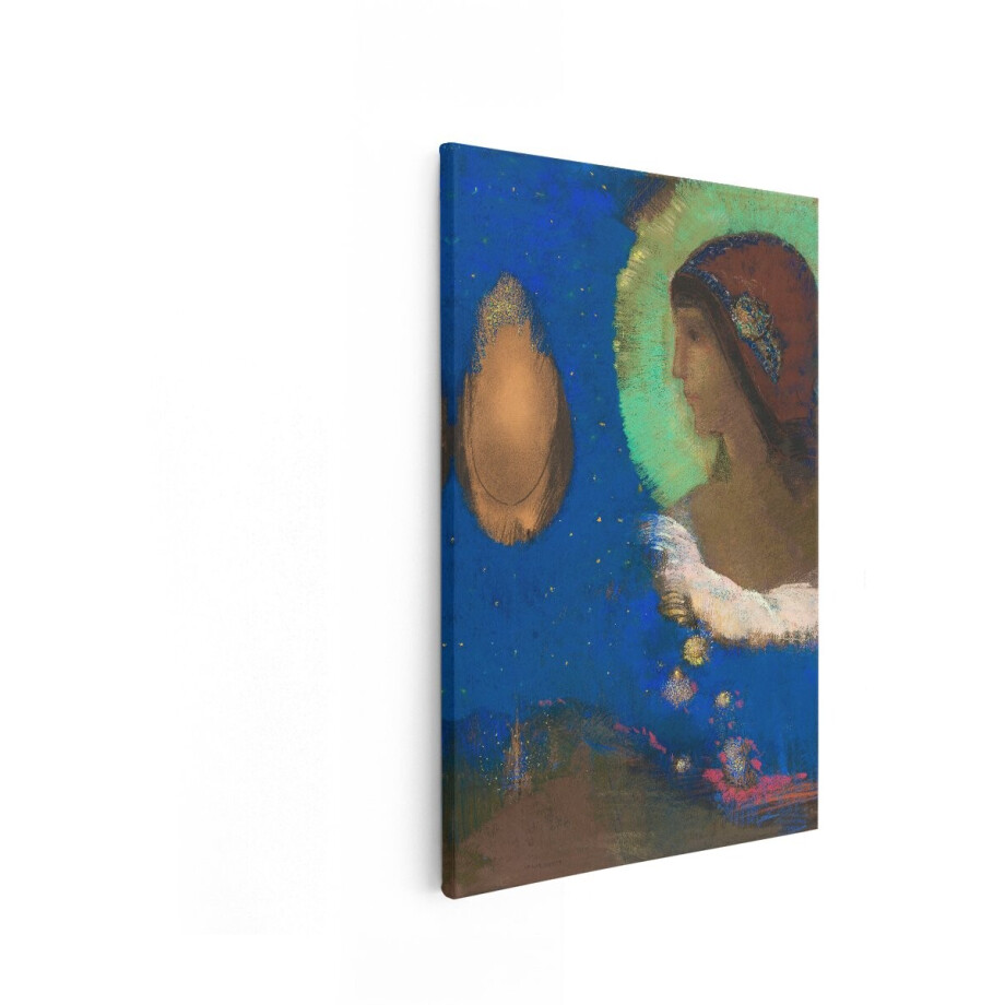 Artaza Canvas Schilderij Vrouw - 80x120 cm - Wanddecoratie Odilon Redon - Muurdecoratie Klassiek - Schilderijen Blauw afbeelding 1
