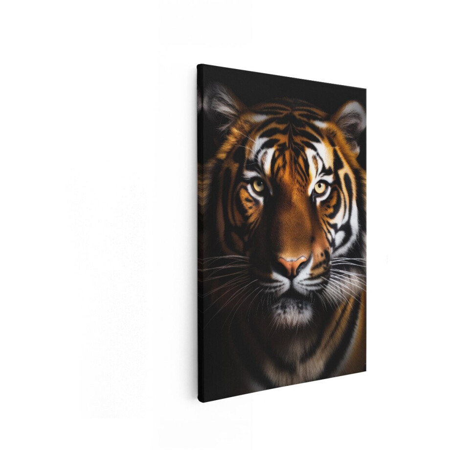 Artaza Canvas Schilderij Tijger - 80x120 cm - Wanddecoratie Dieren - Muurdecoratie Dierenkop - Decoratie Roofdier - Zwart afbeelding 1