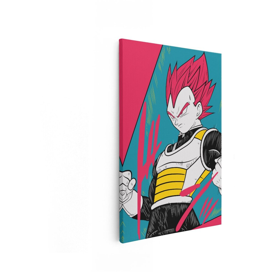 Artaza Canvas Schilderij Vegeta met Rode Haren in Gevechtspositie - Anime Stijl - 60x90 cm - Wanddecoratie Woonkamer - Schilderijen - Muurdecoratie afbeelding 1