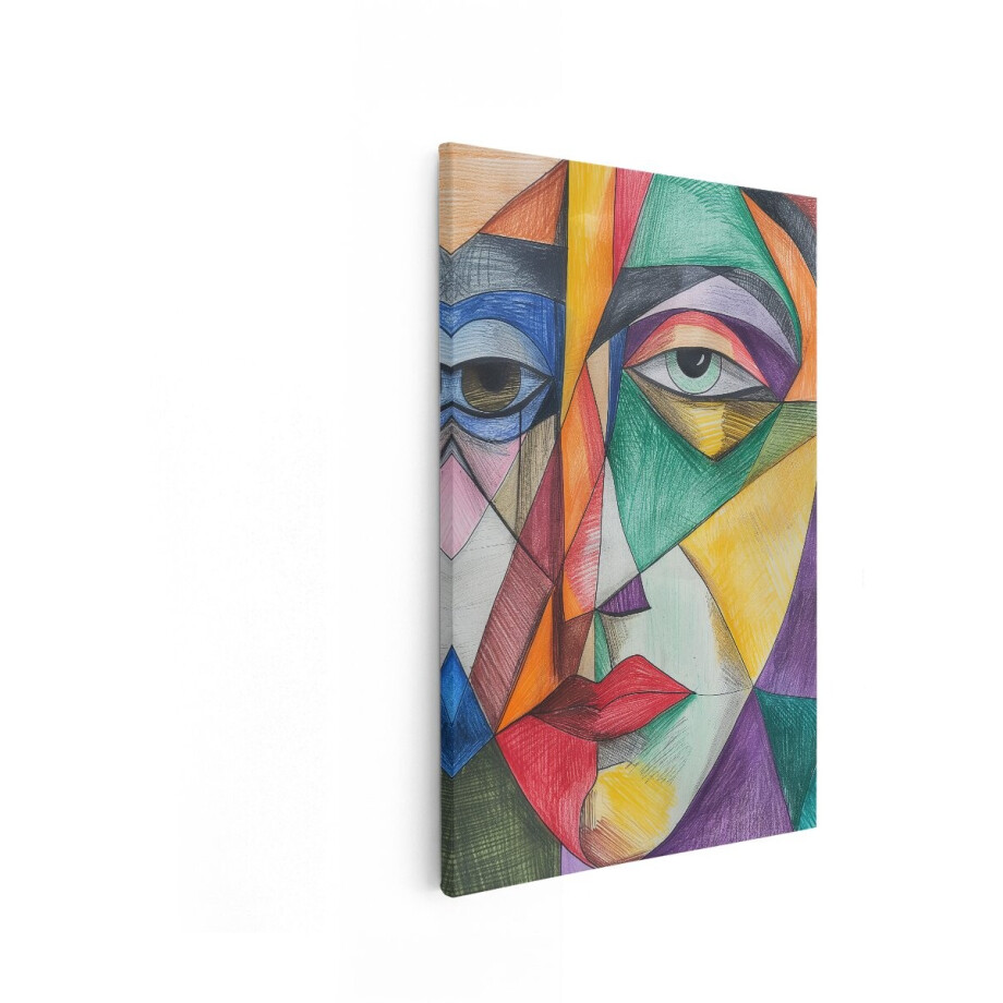 Artaza Canvas Schilderij Abstract Portret van een Vrouw met Veelkleurige Geometrische Vormen en Lijnen - 20x30 cm - Klein - Wanddecoratie Woonkamer - Schilderijen - Muurdecoratie afbeelding 1