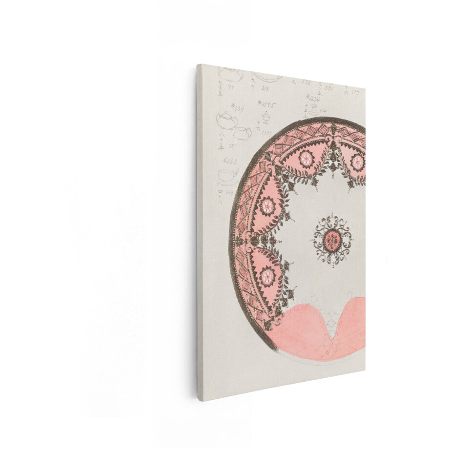 Artaza Canvas Schilderij Gedetailleerd Ontwerp van een Roze en Zwart Patroon met Bloemen en Bladeren - 80x120 cm - Groot - Wanddecoratie Woonkamer - Schilderijen - Muurdecoratie afbeelding 1