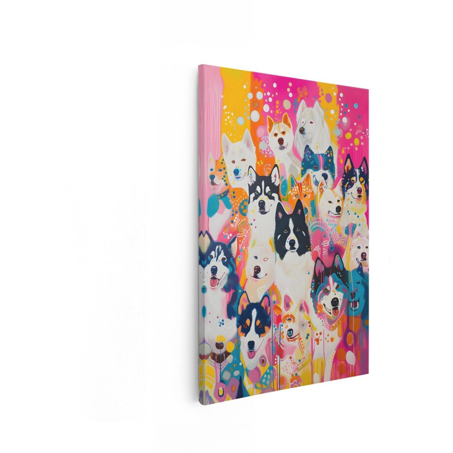 Artaza Canvas Schilderij Vrolijke Honden in Levendige - Abstracte Kleuren en Patronen - 60x90 cm - Wanddecoratie Woonkamer - Schilderijen - Muurdecoratie afbeelding 1
