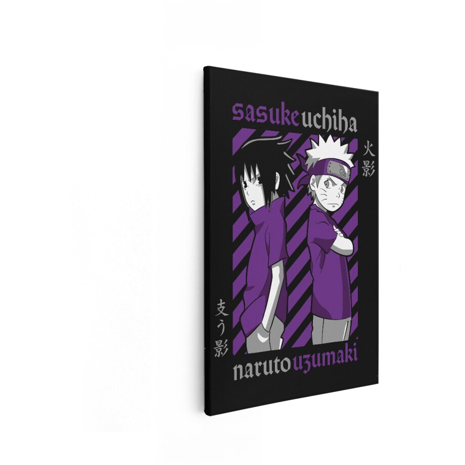 Artaza Canvas Schilderij Naruto Uzumaki en Sasuke Uchiha Anime Personages in Paarse Outfits - 80x120 cm - Groot - Wanddecoratie Woonkamer - Schilderijen - Muurdecoratie afbeelding 1