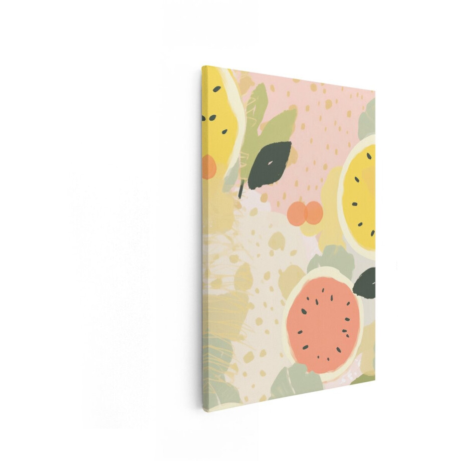 Artaza Canvas Schilderij Abstracte Zomerse Vruchten met Pastelkleuren en Bladeren - 40x60 cm - Wanddecoratie Woonkamer - Schilderijen - Muurdecoratie afbeelding 1