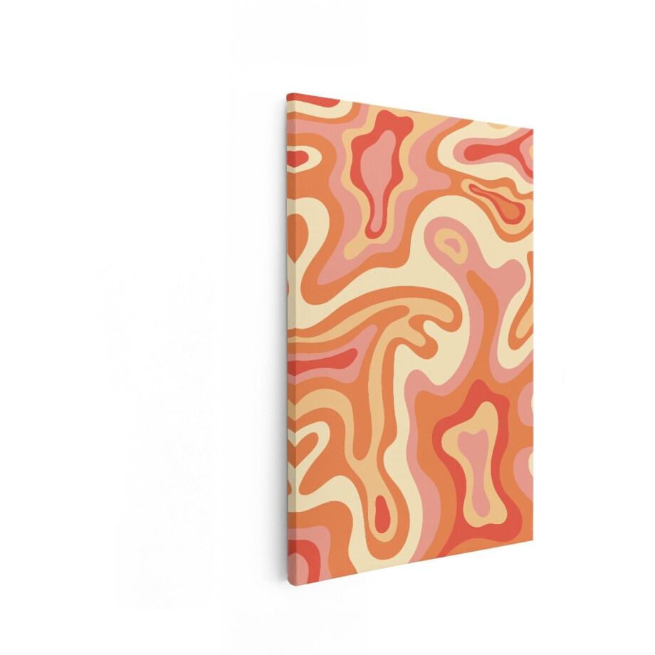 Artaza Canvas Schilderij Abstract Retro Golvend Patroon in Warme Oranje en Roze Tinten - 80x120 cm - Groot - Wanddecoratie Woonkamer - Schilderijen - Muurdecoratie afbeelding 1