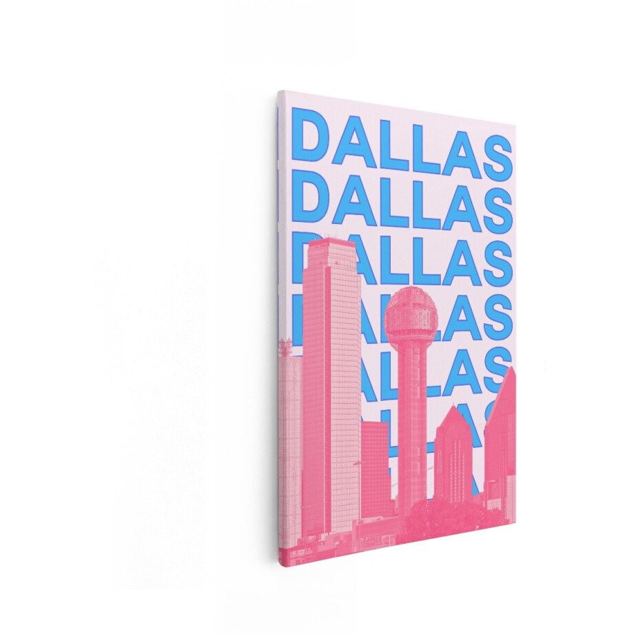 Artaza Canvas Schilderij Dallas Skyline - 80x120 cm - Wanddecoratie Stad - Muurdecoratie Pop Art - Schilderijen Op Canvas Reunion Tower - Roze Blauw afbeelding 1