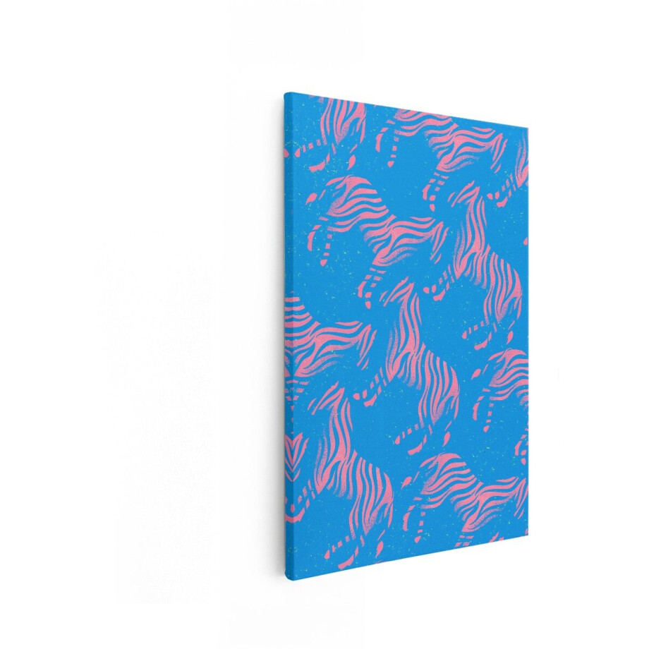 Artaza Canvas Schilderij Abstract Zebrapatroon - 60x90 cm - Wanddecoratie Roze Strepen - Muurdecoratie Dieren - Kleurrijk Blauw afbeelding 1