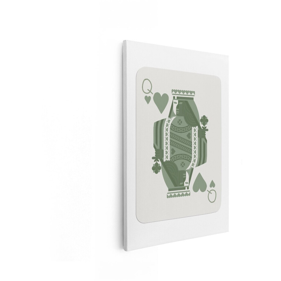 Artaza Canvas Schilderij Queen Of Hearts - 80x120 cm - Wanddecoratie Speelkaart - Muurdecoratie Vrouw - Decoratie Minimalistisch - Groen afbeelding 1