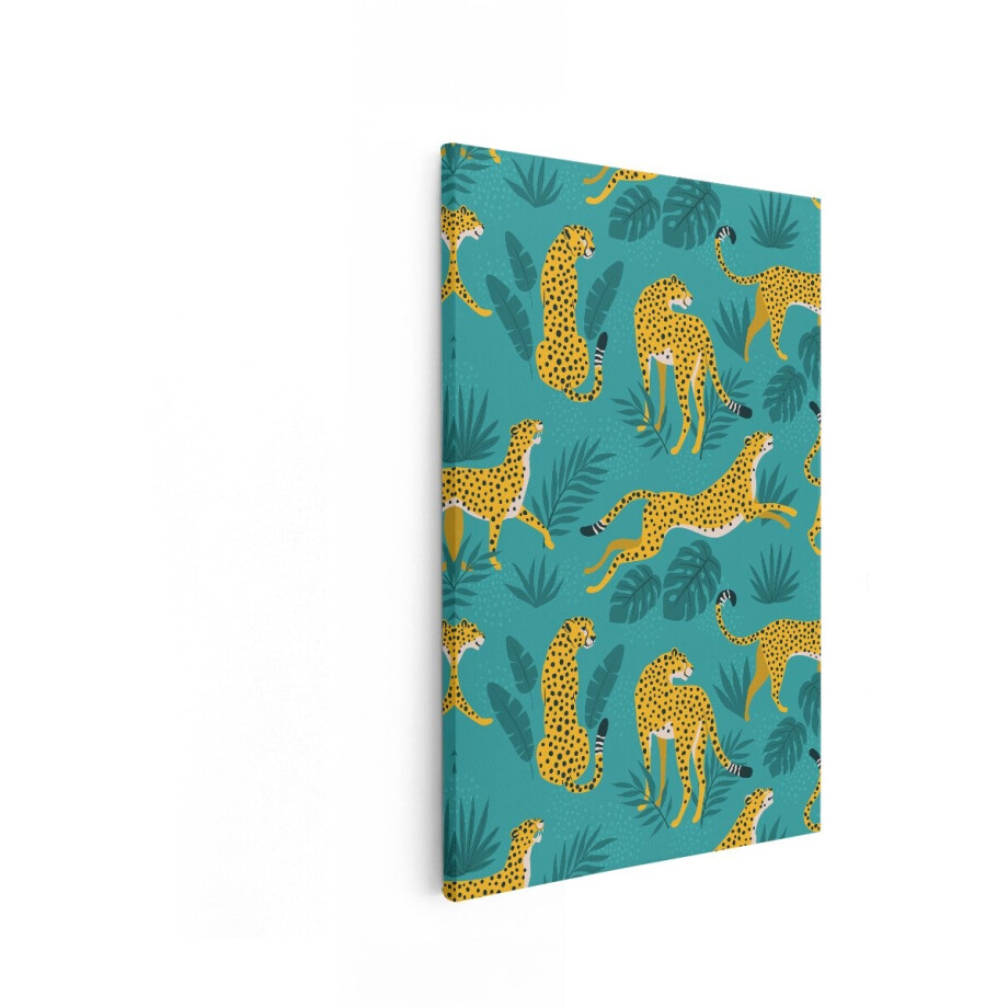 Artaza Canvas Schilderij Cheetah - 80x120 cm - Wanddecoratie Dieren - Muurdecoratie Jungle - Luipaard Decoratie Botanisch - Turquoise Artaza Canvas Schilderij Cheetah - 80x120 cm - Wanddecoratie Dieren - Muurdecoratie Jungle - Luipaard Decoratie Botanisch - Turquoise afbeelding 1