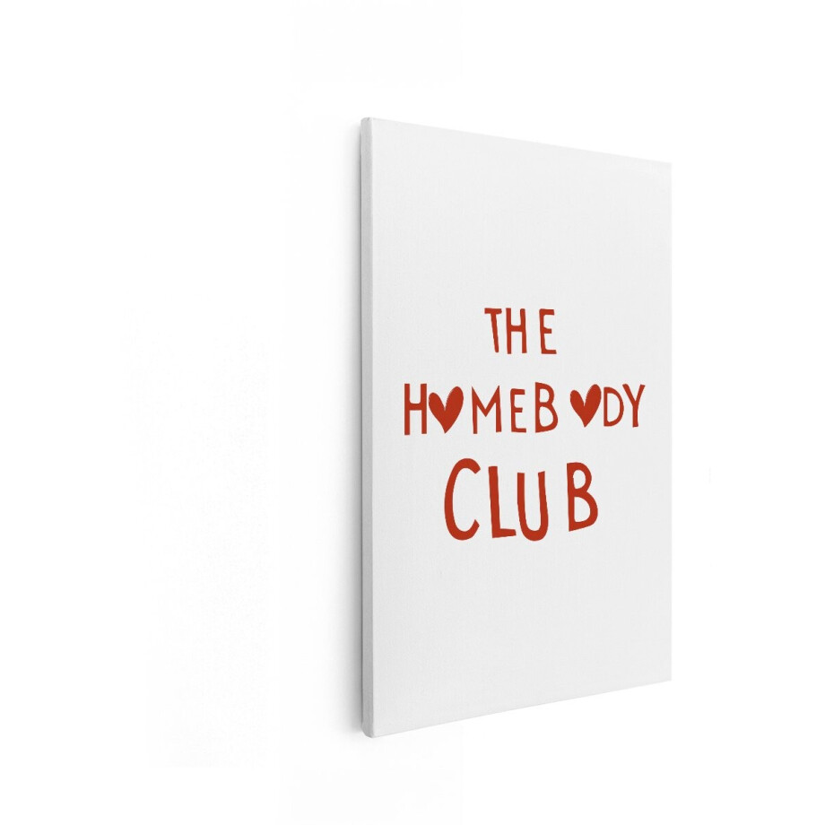 Artaza Canvas Schilderij De Homebody Club-Tekst met Rode Hartjes en een Witte Achtergrond - 20x30 cm - Klein - Wanddecoratie Woonkamer - Schilderijen - Muurdecoratie afbeelding 1