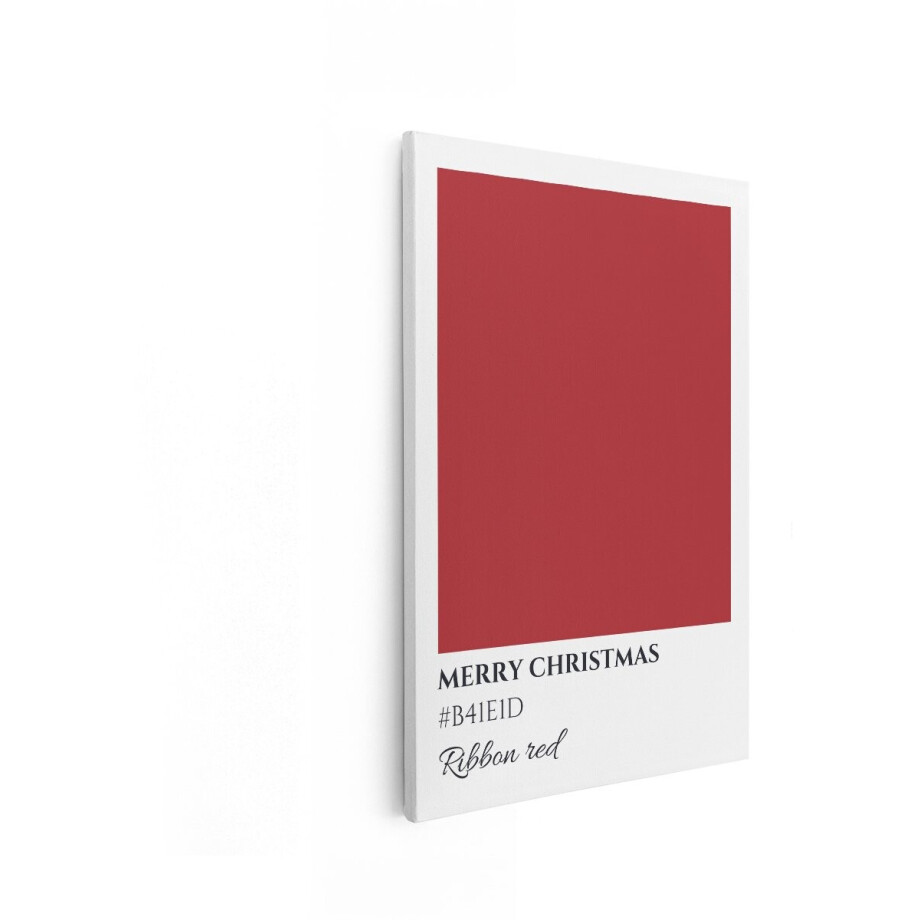 Artaza Canvas Schilderij Kerst Rode Kleurstaal met de Naam Merry Christmas en Ribbon Red - 20x30 cm - Klein - Wanddecoratie Woonkamer - Schilderijen - Muurdecoratie afbeelding 1