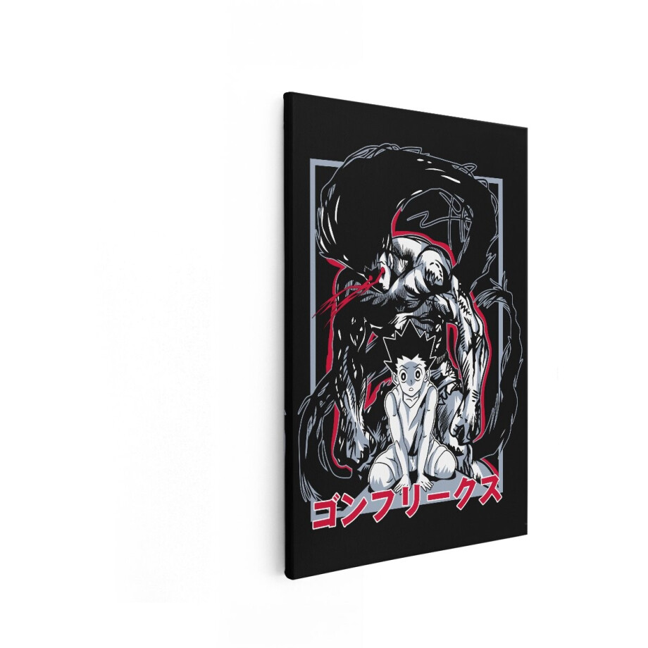 Artaza Canvas Schilderij Gon Freecss - 60x90 cm - Hunter X Hunter Wanddecoratie - Anime Muurdecoratie Slaapkamer - Decoratie Zwart Wit afbeelding 1