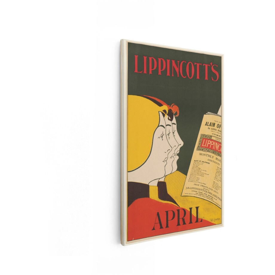 Artaza Canvas Schilderij Lippincott'S Magazine Aprilcover met Gestileerde Gezichten Die Lezen - 20x30 cm - Klein - Wanddecoratie Woonkamer - Schilderijen - Muurdecoratie afbeelding 1