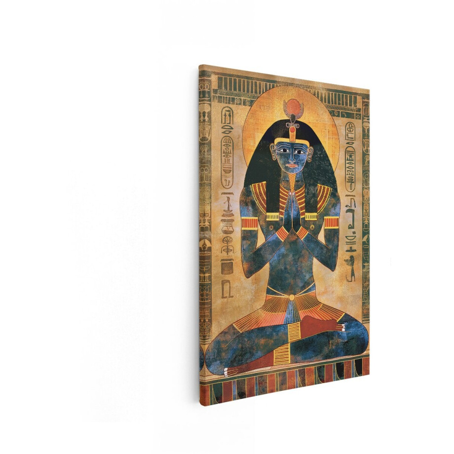Artaza Canvas Schilderij Gevouwen Handen van de Egyptische Godin Isis met Zonneschijf en Hiërogliefen - 80x120 cm - Groot - Wanddecoratie Woonkamer - Schilderijen - Muurdecoratie afbeelding 1