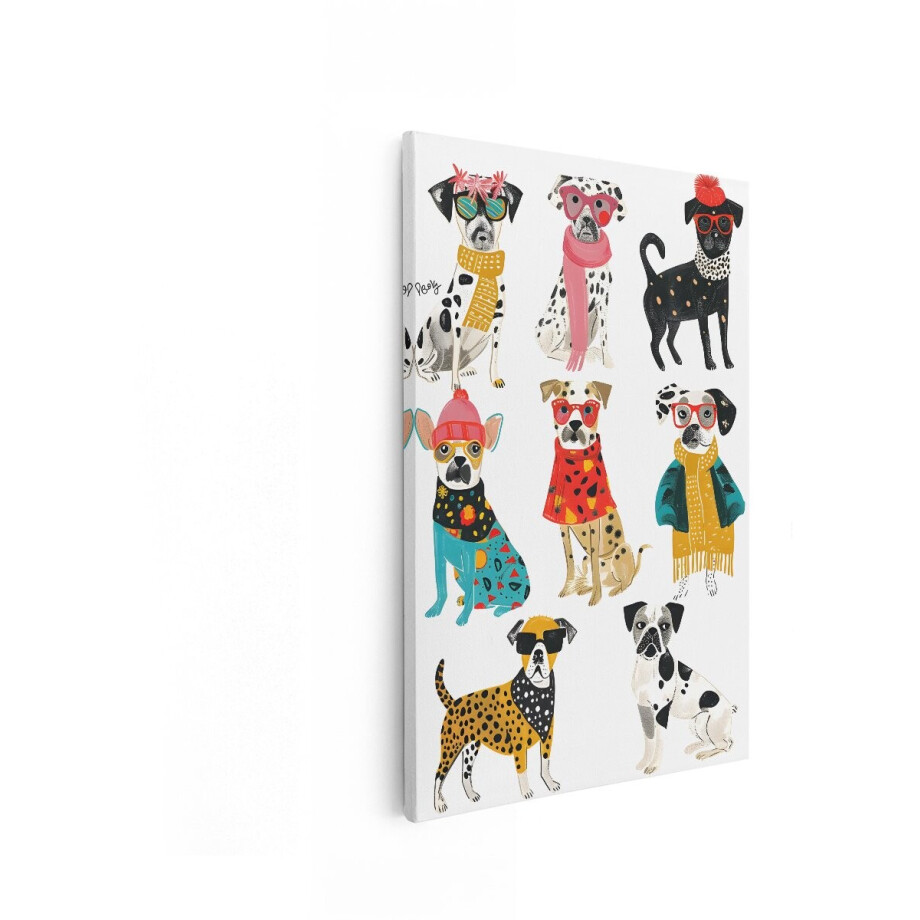 Artaza Canvas Schilderij Honden - 80x120 cm - Wanddecoratie Kinderkamer - Muurdecoratie Dieren - Kleurrijk Schilderij - Decoratie Jongenskamer afbeelding 1