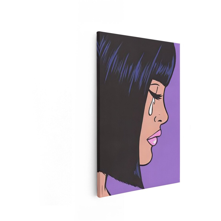 Artaza Canvas Schilderij Pop Art Meisje met Tranen in haar Ogen - Illustratie in Stripboekstijl - 20x30 cm - Klein - Wanddecoratie Woonkamer - Schilderijen - Muurdecoratie afbeelding 1