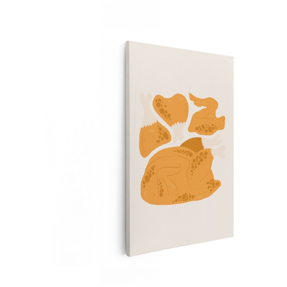 Artaza Canvas Schilderij Gekookte Kip Onderdelen en Hele Kip Illustratie in Platte Stijl - 40x60 cm - Wanddecoratie Woonkamer - Schilderijen - Muurdecoratie afbeelding 1
