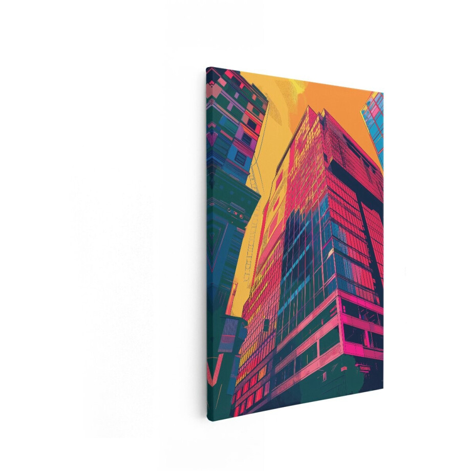 Artaza Canvas Schilderij Stad - 80x120 cm - Wanddecoratie Abstract - Muurdecoratie Pop Art - Decoratie Wolkenkrabbers Modern afbeelding 1