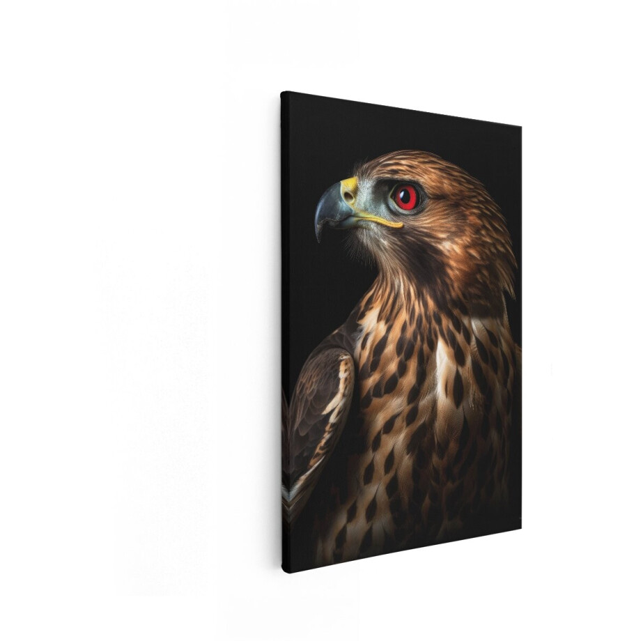 Artaza Canvas Schilderij Close-Up Portret van een Rode Wouw met Intense Rode Ogen en Gedetailleerde Veren - 80x120 cm - Groot - Wanddecoratie Woonkamer - Schilderijen - Muurdecoratie afbeelding 1