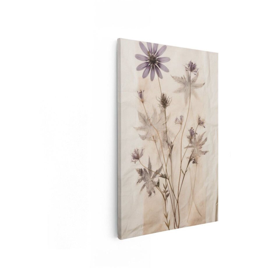 Artaza Canvas Schilderij Gedroogde Paarse Bloemen en Bladeren op Crêpepapier - Vintage Botanische Compositie - 20x30 cm - Klein - Wanddecoratie Woonkamer - Schilderijen - Muurdecoratie afbeelding 1