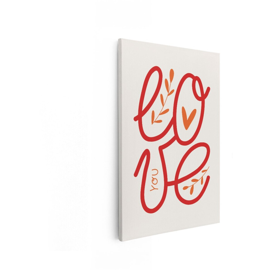 Artaza Canvas Schilderij Love You - 40x60 cm - Wanddecoratie Liefde Tekst - Muurdecoratie Hart - Decoratie Rood Oranje afbeelding 1