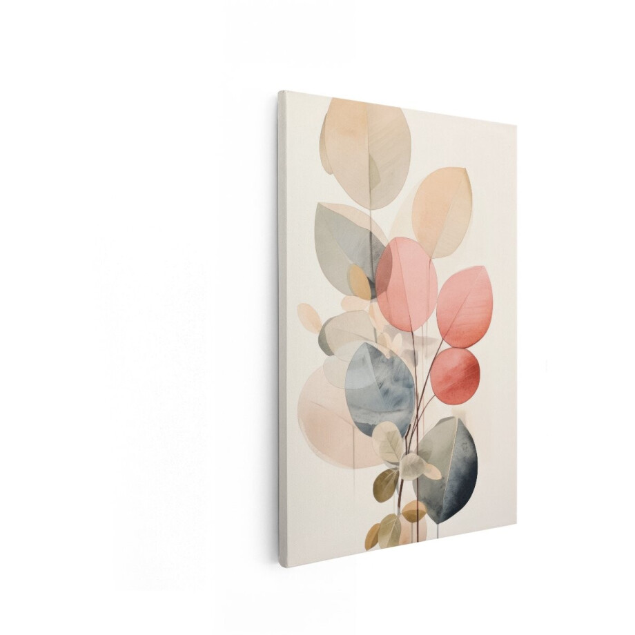 Artaza Canvas Schilderij Abstracte Aquarel van Bladeren in Zachte Pastelkleuren en Gedempte Tinten - 20x30 cm - Klein - Wanddecoratie Woonkamer - Schilderijen - Muurdecoratie afbeelding 1