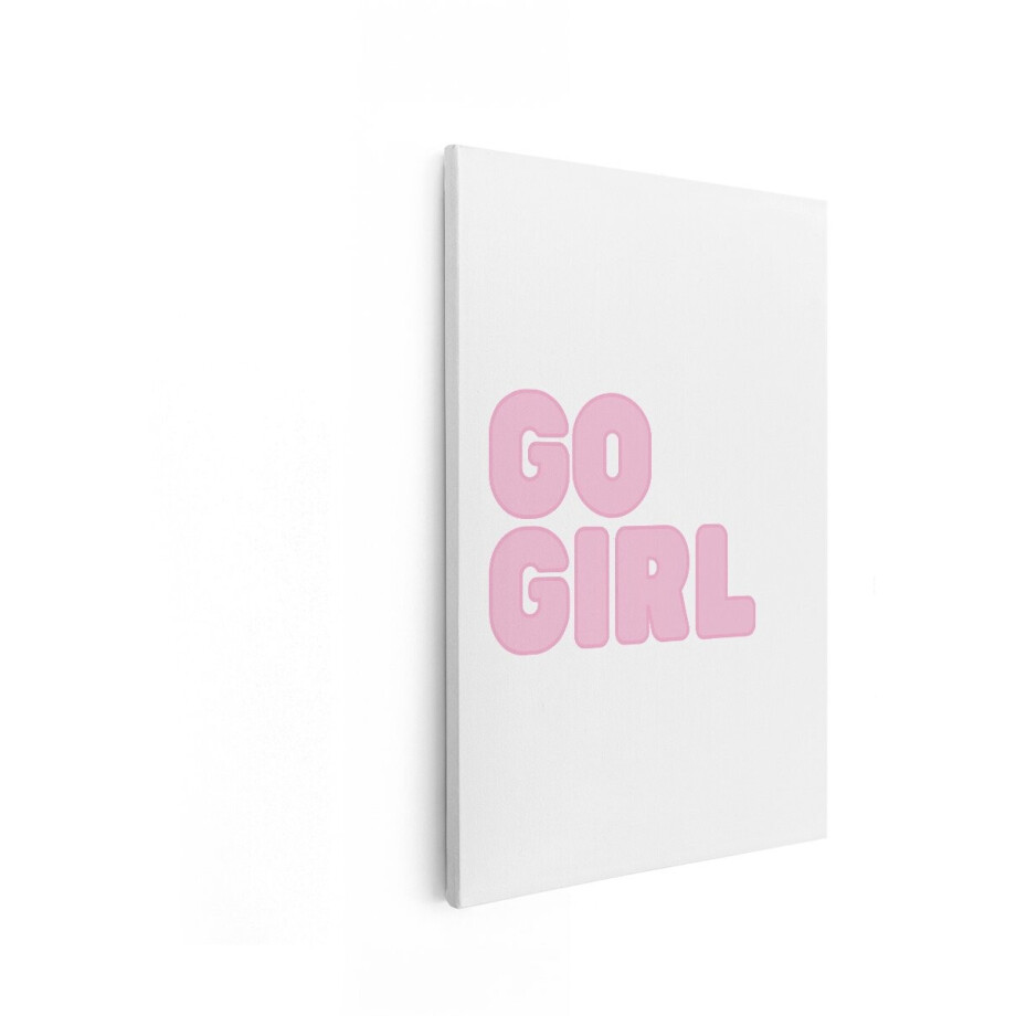 Artaza Canvas Schilderij Go Girl - 40x60 cm - Wanddecoratie Tekst - Muurdecoratie Meisjeskamer - Decoratie Quote Roze afbeelding 1