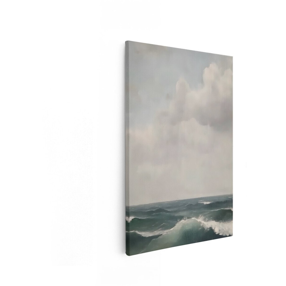 Artaza Canvas Schilderij Schilderij van een Stormachtige Zee met Golven en Dramatische Wolken - 40x60 cm - Wanddecoratie Woonkamer - Schilderijen - Muurdecoratie afbeelding 1