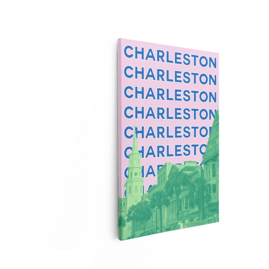 Artaza Canvas Schilderij Charleston - 60x90 cm - Wanddecoratie Stad - Muurdecoratie Tekst - Schilderijen Op Canvas Roze - Blauw Artaza Canvas Schilderij Charleston - 60x90 cm - Wanddecoratie Stad - Muurdecoratie Tekst - Schilderijen Op Canvas Roze - Blauw afbeelding 1