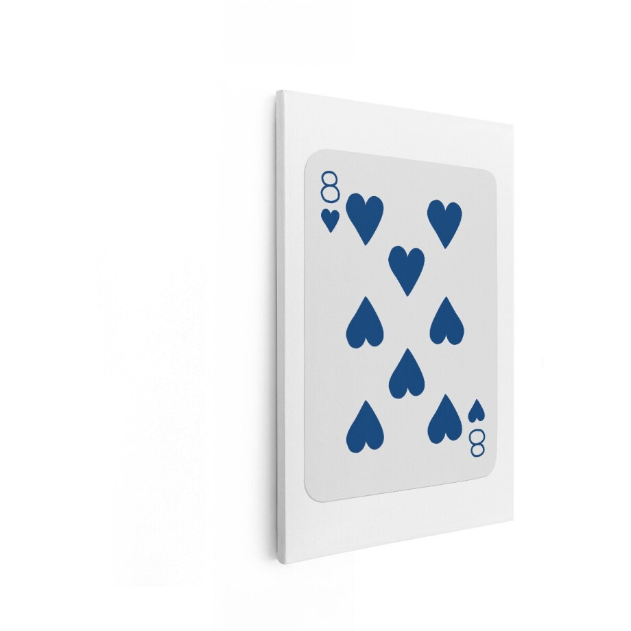 Artaza Canvas Schilderij Speelkaart Harten 8 - 80x120 cm - Wanddecoratie Kaartspel - Muurdecoratie Poker - Decoratie Blauw afbeelding 1