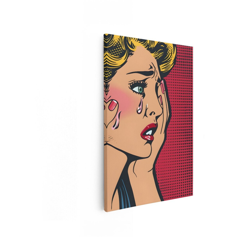 Artaza Canvas Schilderij Pop Art Vrouw - 80x120 cm - Wanddecoratie Modern - Muurdecoratie Huilende Vrouw - Decoratie Retro - Rood afbeelding 1