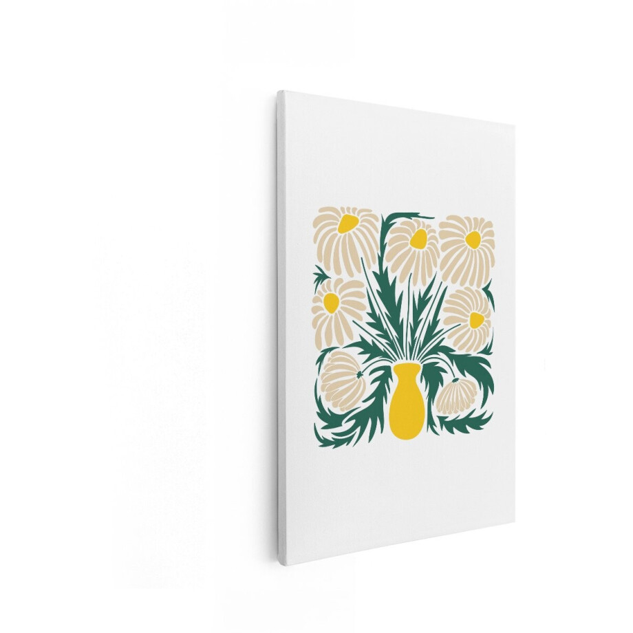 Artaza Canvas Schilderij Bloemen - 60x90 cm - Wanddecoratie Boho - Muurdecoratie Madeliefjes - Decoratie Gele Vaas Woonkamer afbeelding 1