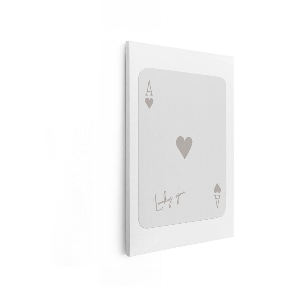 Artaza Canvas Schilderij Speelkaart Harten Aas - 80x120 cm - Wanddecoratie Lucky You - Muurdecoratie Minimalistisch - Decoratie Hart Beige afbeelding 1