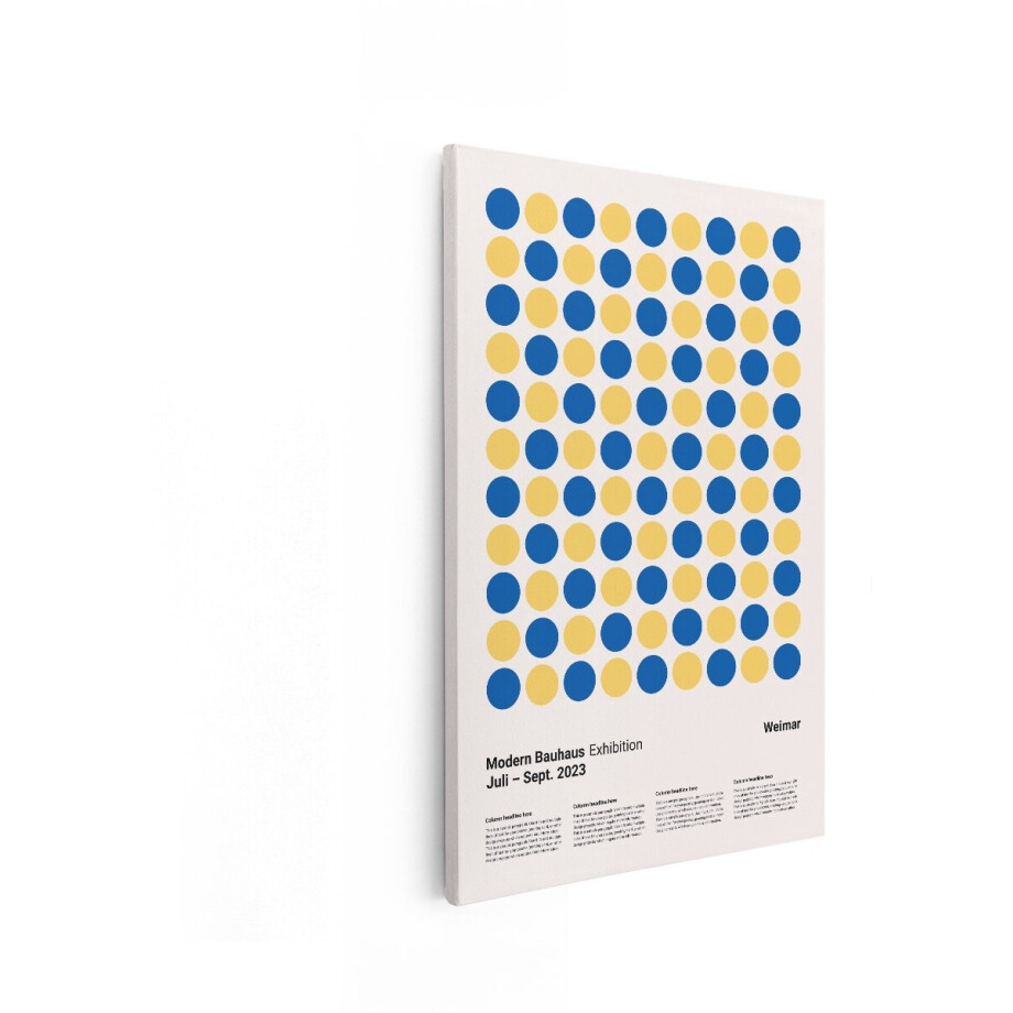 Artaza Canvas Schilderij Moderne Bauhaus Tentoonstelling in Weimar met Gele en Blauwe Cirkels - 40x60 cm - Wanddecoratie Woonkamer - Schilderijen - Muurdecoratie afbeelding 1