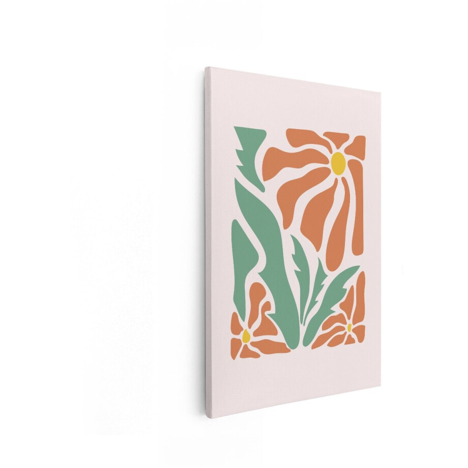 Artaza Canvas Schilderij Abstract Bloemen - 60x90 cm - Wanddecoratie Boho - Muurdecoratie Woonkamer - Decoratie Oranje Bloemen afbeelding 1