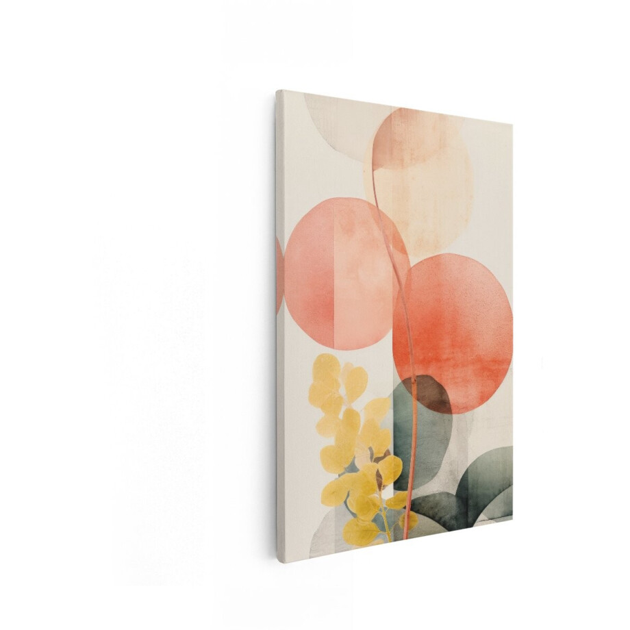 Artaza Canvas Schilderij Abstracte Aquarel met Gele Bladeren en Overlappende Cirkels in Zachte Tinten - 20x30 cm - Klein - Wanddecoratie Woonkamer - Schilderijen - Muurdecoratie afbeelding 1