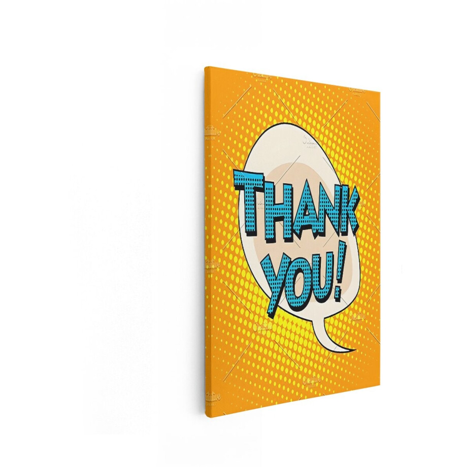 Artaza Canvas Schilderij Popart Thank You - 80x120 cm - Wanddecoratie Tekstballon - Muurdecoratie Retro - Decoratie Hal - Oranje afbeelding 1