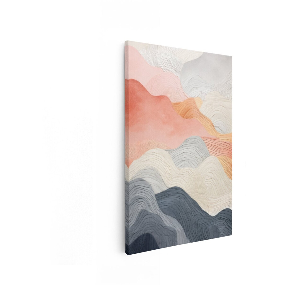 Artaza Canvas Schilderij Abstract - 80x120 cm - Wanddecoratie Golvend Landschap - Muurdecoratie Boho - Decoratie Pastel Woonkamer afbeelding 1